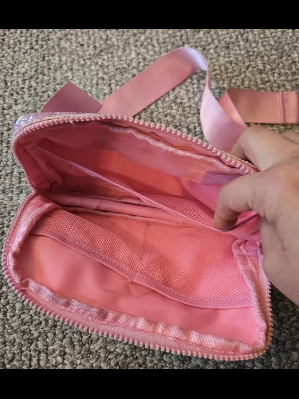 Kids Pink Glitter 'T' Crossbody Bag with Adjustable Strap